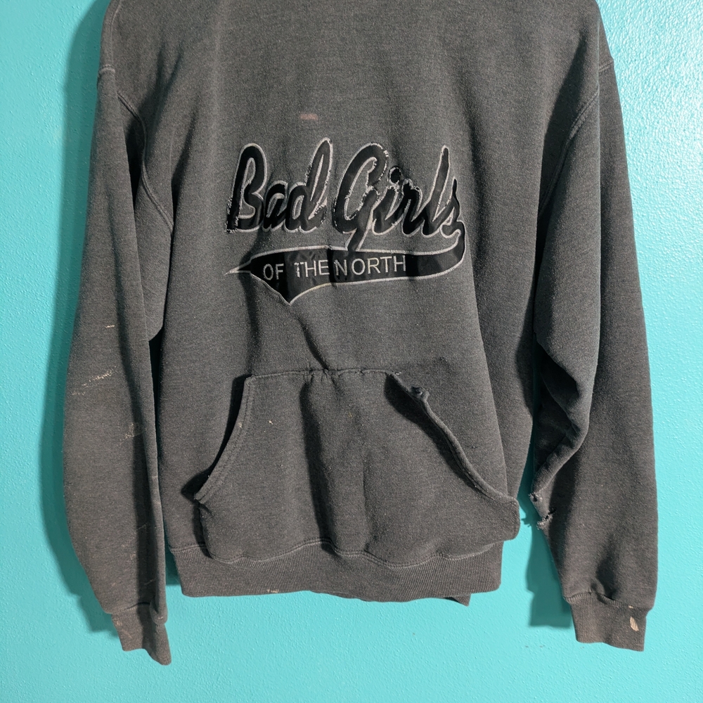 Bad Girls of the North Distressed Black Pullover Sweatshirt‎